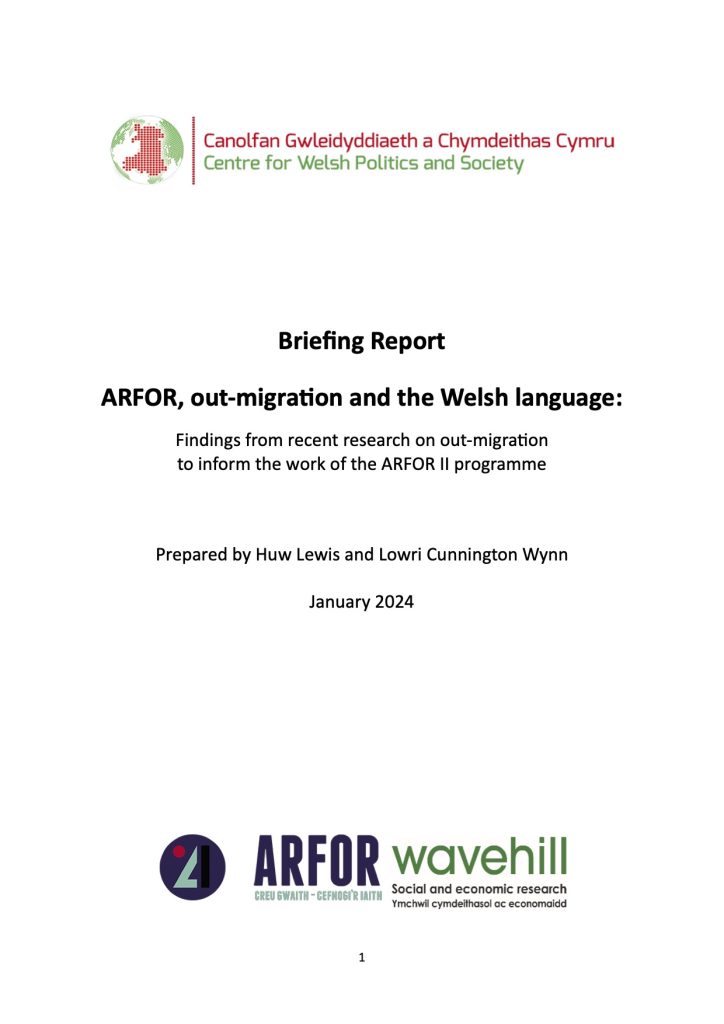 Front cover of the briefing Report ARFOR, out-migration and the Welsh language