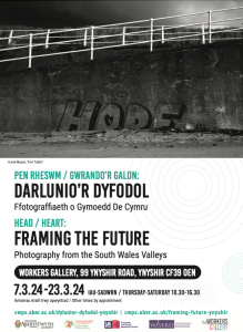 A poster for the exhibition Framing the Future at the Workers G allery